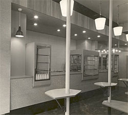 Fig 4 Interior of Moo Cow Milk Bar, Victoria Street, London, c.1952, (architect, Geoffrey Crockett). (Photograph credit: Nicholas Vergette)