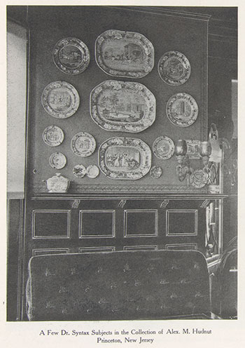 Fig 10. ‘A few Dr Syntax Subjects in the collection of Alex M. Hudnut, Princeton, New Jersey’.Alexander M. Hudnut, ‘Some Notable Collections of Old Blue Staffordshire China’, American Homes and Gardens, 4:1, January 1907: 21- 27.Courtesy, Winterthur Library: Printed Books & Periodicals Collection