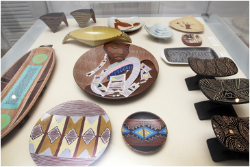Designs on Africa display case showing Kalahari Studio ceramics